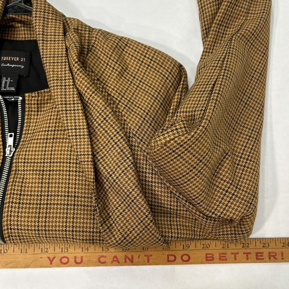 Brown Plaid Bomber Jacket M Soft Utility Modern Academia Fall Layer Street Prep‎ - Picture 8 of 8